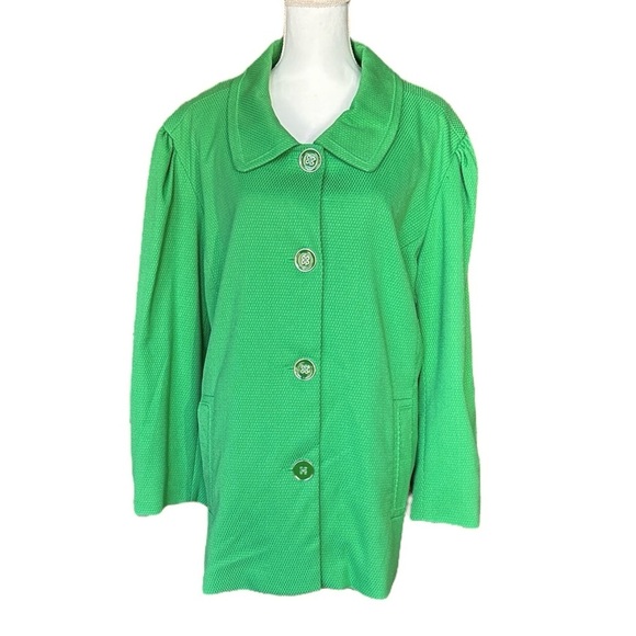 DIALOGUE Textured Green Jacket sz 3X Lined 3/4 Sleeve Pockets Relaxed Spring - Picture 1 of 9